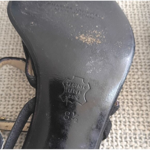 Designer Charles Jourdan Paris Vintage Black Suede Strappy Heels Sandals 8.5 - Picture 10 of 11